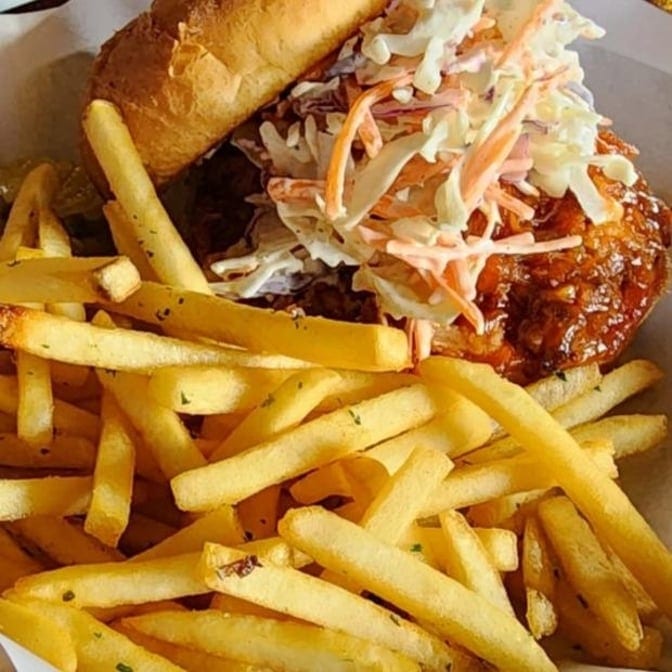 Slow Roasted BBQ Pulled Pork Sandwich.