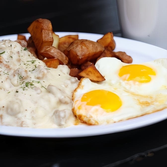 Country Fried Steak & Eggs.